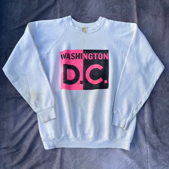 Vintage 80's Washington D.C. White Pink Split Crewneck Pullover Sweatshirt Sz XL - Picture 1 of 8